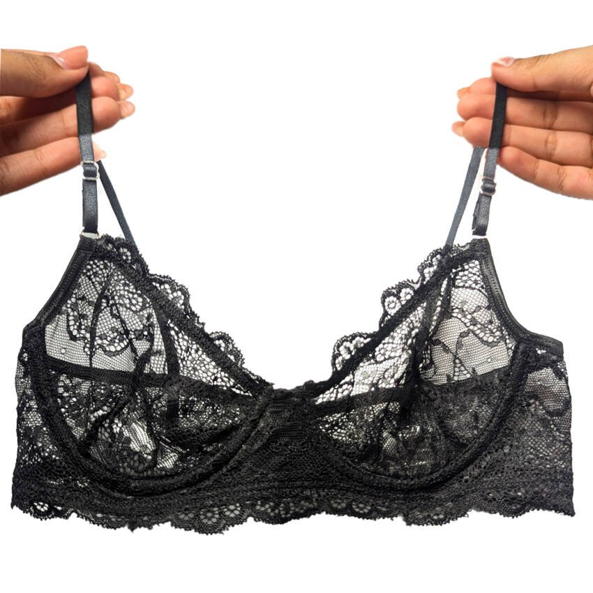 Conjunto de puntilla con aro sin relleno y tanga less - Imagen de 7