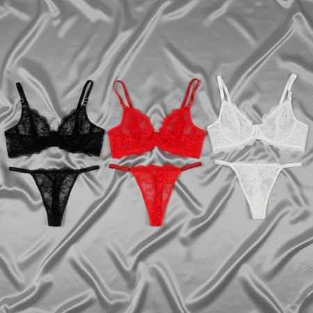 Pack X3 Conjunto Puntilla Corpiño Aro Sin Relleno Y Tanga Less