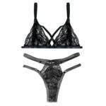 Conjunto De Encaje Corpiño Cruzado + Tanga Less Doble Tira