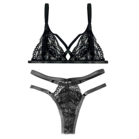 Conjunto De Encaje Corpiño Cruzado + Tanga Less Doble Tira