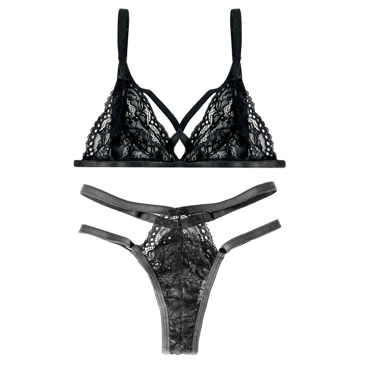 Conjunto De Encaje Corpiño Cruzado + Tanga Less Doble Tira