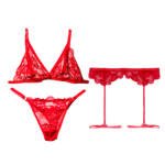 Lencería De Encaje Con Corpiño Tanga Less y Liguero