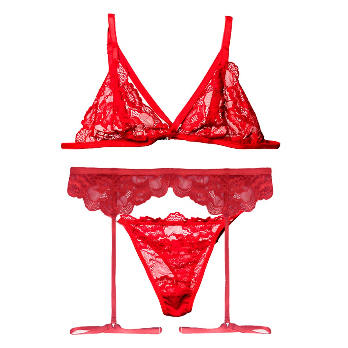 Lencería De Encaje Con Corpiño Tanga Less y Liguero - Imagen de 2