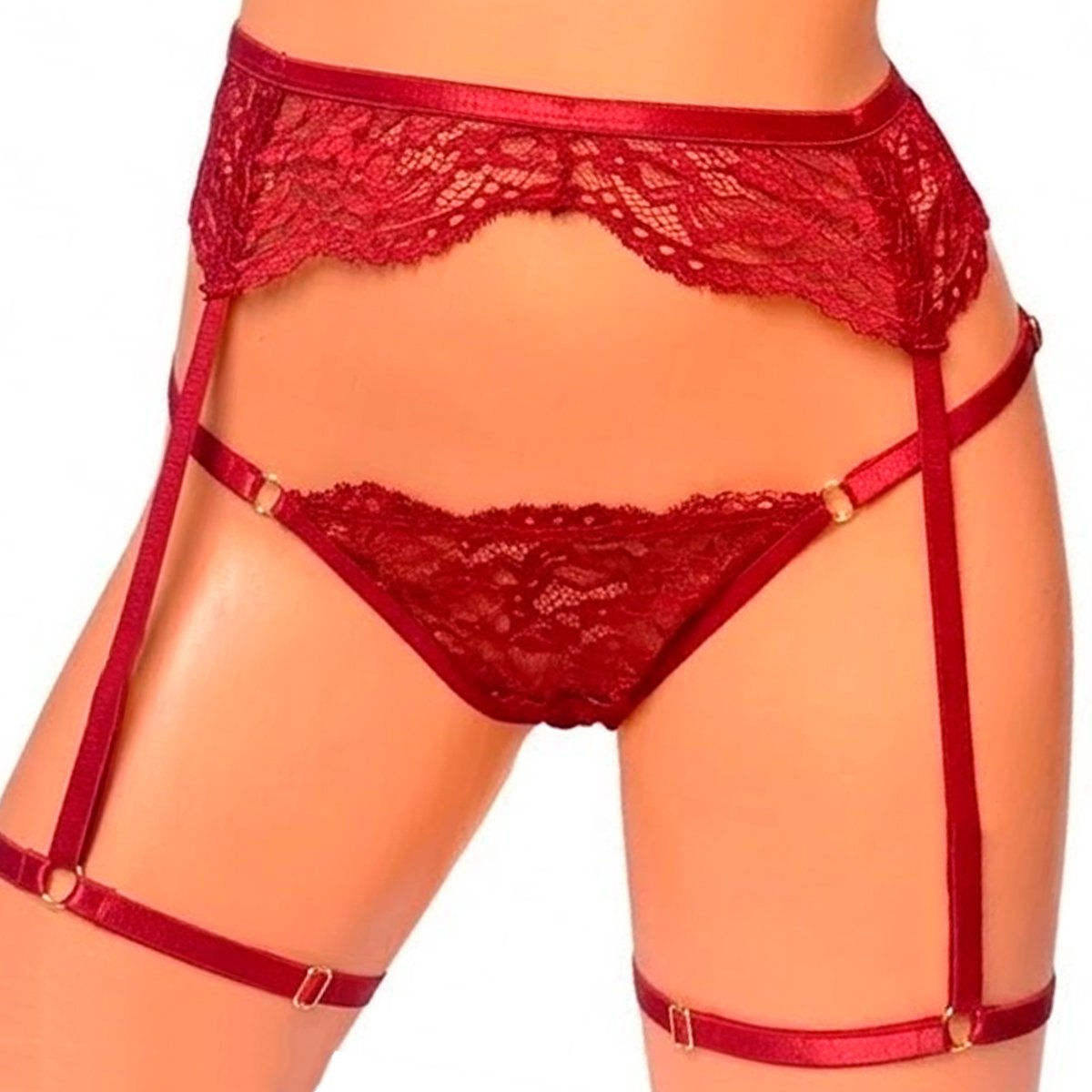 Lencería De Encaje Con Corpiño Tanga Less y Liguero - Imagen de 4