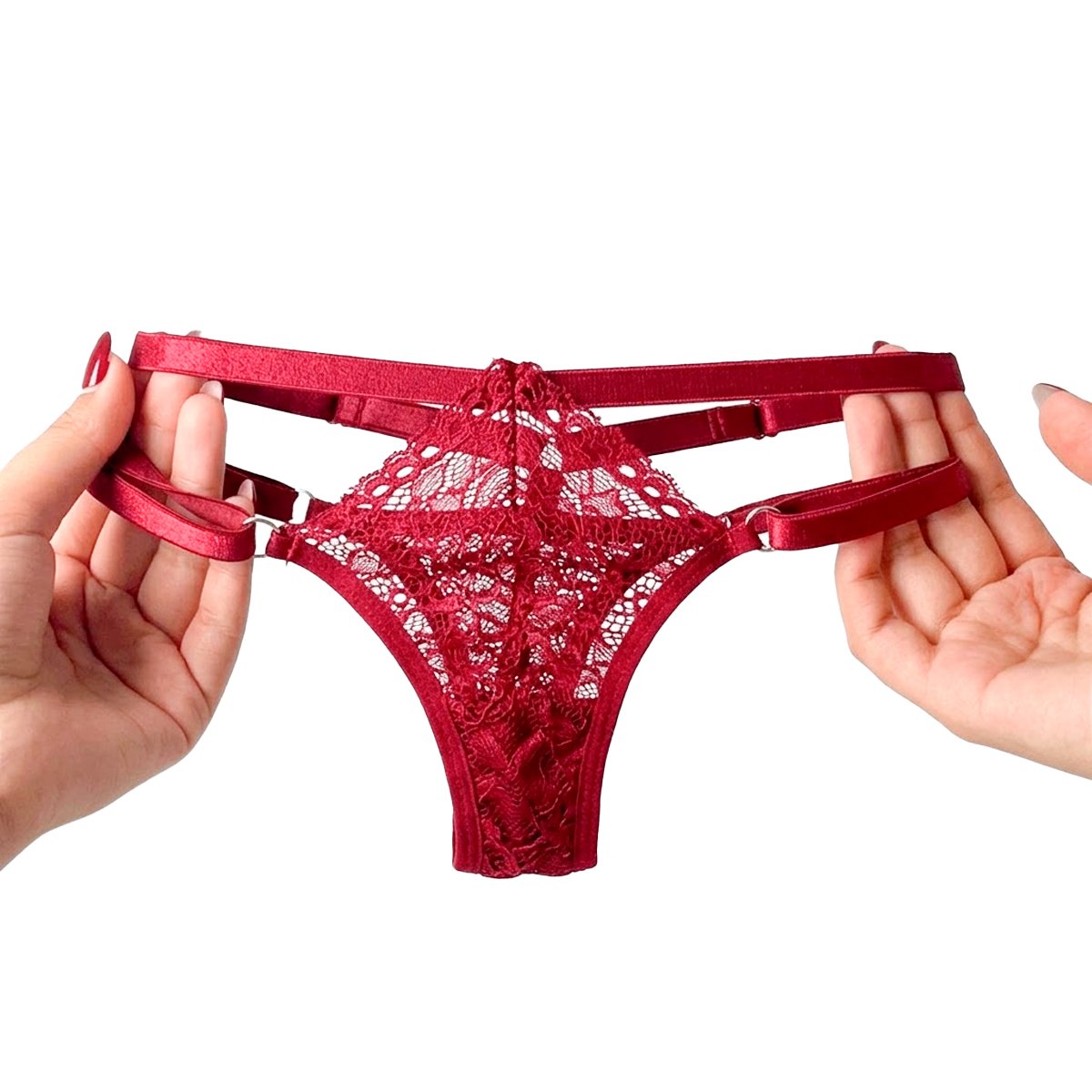 Conjunto De Encaje Corpiño Cruzado + Tanga Less Doble Tira + Liguero - Imagen de 3